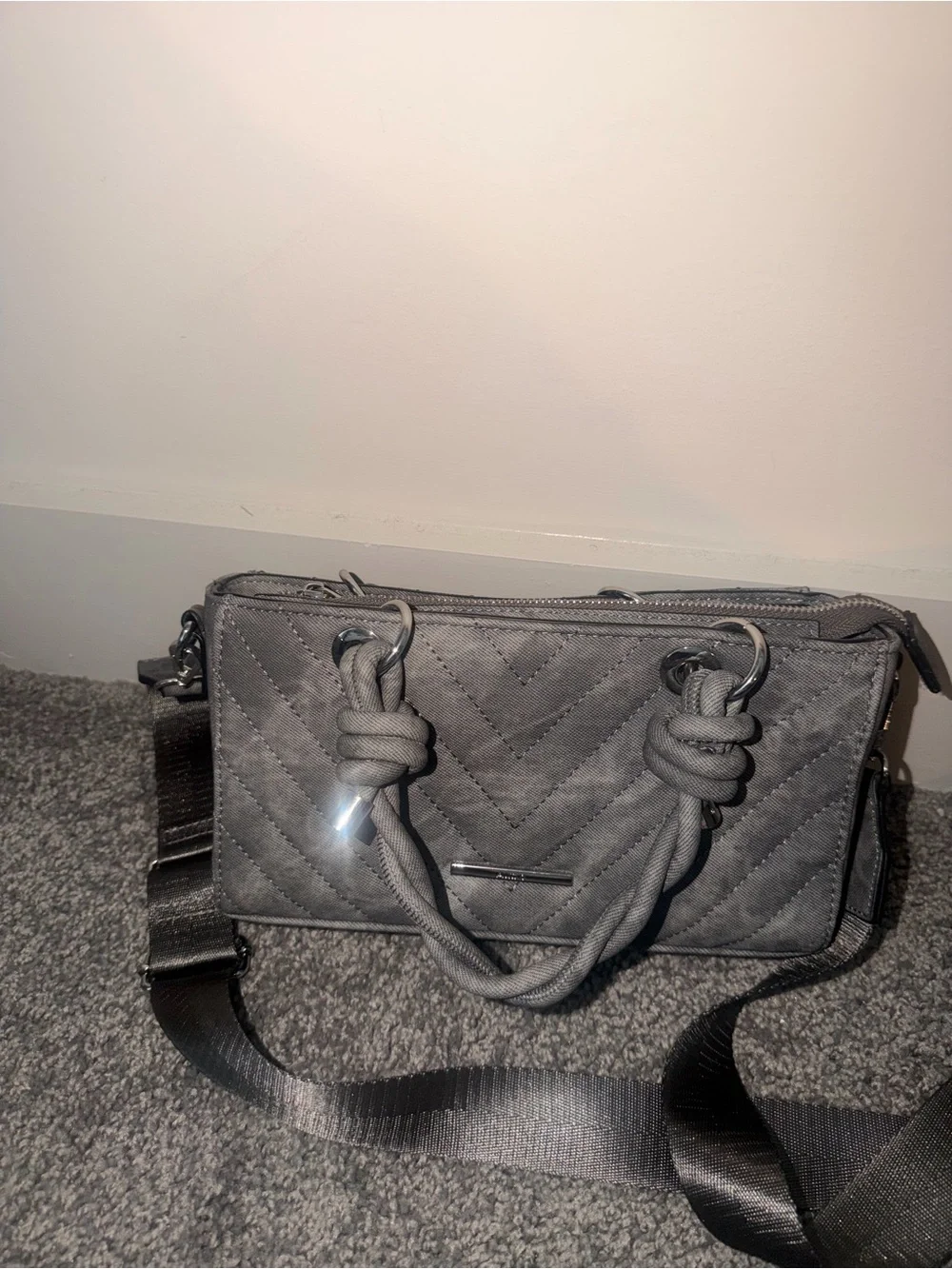Aldo Gray Quilted Crossbody Satchel